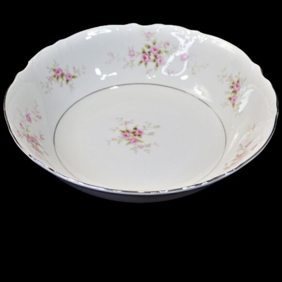 Mikasa VERSAILLES 9344 Vegetable Serving Bowl 9 Inch Silver Trim Pink Roses - Picture 7 of 7